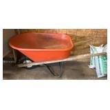 Orange Plastic Wheelbarrow with Steel Frame
