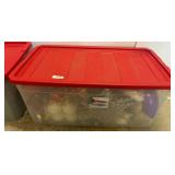 Plastic Bin With Assorted Holiday Decorations
