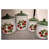 Four Ceramic Canisters with Strawberry Motif