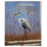 Acrylic Painting of Heron, Signed by Artist