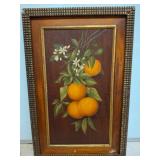 Framed Oil Painting of Oranges on Wood Panel