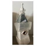 White Wooden Birdhouse with Copper Accent, 22"