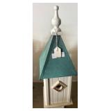 White and Green Wooden Birdhouse, 27" Height