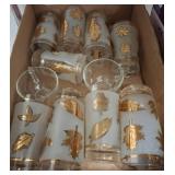 Glass Tumblers with Gold Leaf Motif
