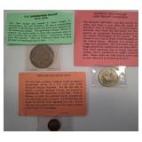Three U.S. Coins with Informative Cards