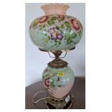 Hand-Painted Glass Hurricane Lamp, 29 Inches Tall