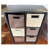 Black Wood Storage Unit with Fabric Bins