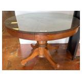 Round Wooden Dining Table with Glass Top