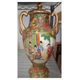 Lidded Ceramic Vase with Hand-Painted Figures