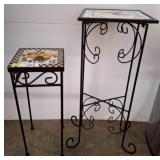 Two Metal Tile-Top Plant Stands