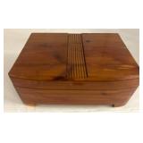 Carved Cedar Wood Trinket Box with Hinged Lid