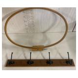 Wooden Wall Rack With Hooks and Embroidery Hoop