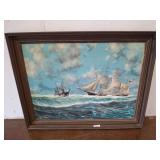 Framed Maritime Painting of Sailing Ships