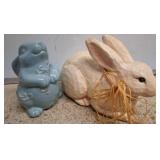 Ceramic and Wood Rabbit Figurines