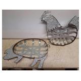 Galvanized Metal Chicken and Pig Basket Set