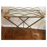 Gold-Toned Metal Tray Table with Glass Top