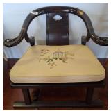 Black Wood Chair with Embroidered Seat Cushion