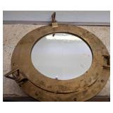 Brass Porthole-Style Round Mirror with Hinges