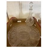 Cut Glass Decanter and Divided Serving Dish