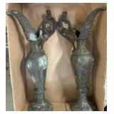 Ornate Metal Ewers with Decorative Handles