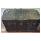 Wood and Metal Dome-Top Storage Trunk