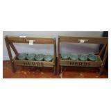 Two Wooden Herb Planters with Metal Pots