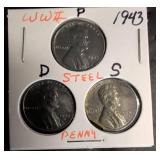 1943 Steel Lincoln Cent Set P D S