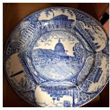 Blue Transferware Plate with U.S. Capitol Motif