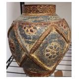 Textured Ceramic Vase With Geometric Relief Patter