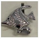 Sterling Silver Fish Pendant with Rhinestones