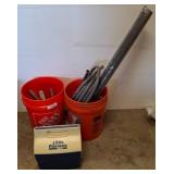 Buckets with Hardware, Tools, and Cooler