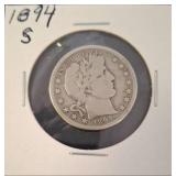 1894-S Barber Silver Dollar in Protective Sleeve