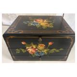 Hand-Painted Wooden Jewelry Box With Floral Motif
