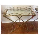 Gilt Metal Folding Tray Table with Glass Top