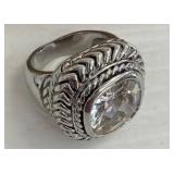 Lenox China Brass Ring with Faceted Clear Stone