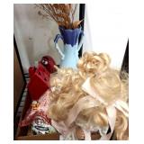 Porcelain Doll, Ceramic Pitcher, and Decor Items