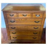 Harvest Oak Five-Drawer Chest with Brass Pulls