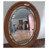 Oval Wood-Framed Mirror with Stained Glass Inlay w