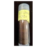 Tube of 50 Wheat Pennies, 1930s