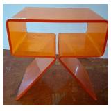Orange Acrylic Side Table with Zig-Zag Base