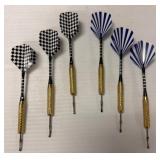 Six Metal-Tipped Darts with Gold Barrels