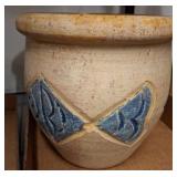 Rustic Ceramic Planter with Blue Relief Design