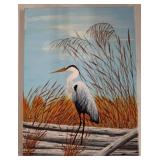 Heron Painting on Canvas Signed Dudek, 12x16