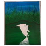 11x14 Canvas Painting, White Egret in Marsh