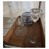 Glass Candlesticks and Decorative Bowl Set