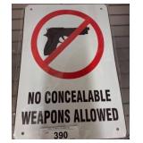 Metal Sign With Concealable Weapons Prohibition