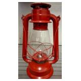 Red Metal Kerosene Lantern with Glass Globe