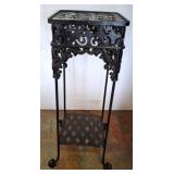 Black Metal Plant Stand with Scrollwork Design