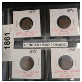 4 Indian Head Pennies, 1896, 1898, 1899, 1901