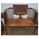 Carved Wood Bench with Panel Backrest, 42in